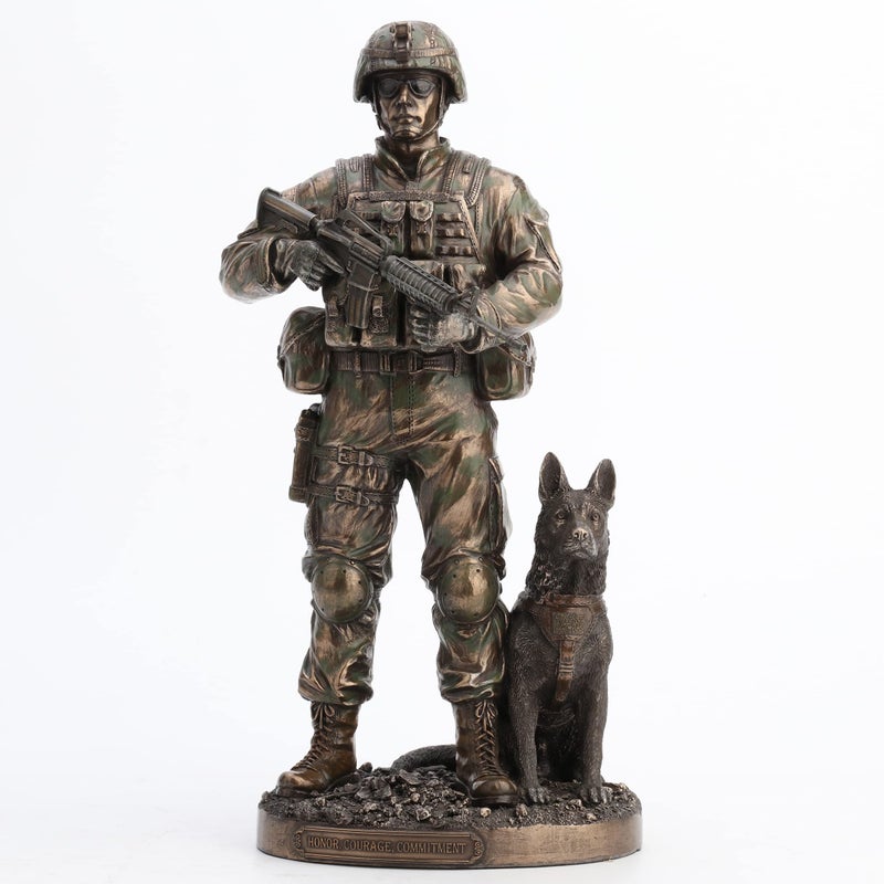 US Army Soldier and Dog Statue Honor Courage Commitment Figurine