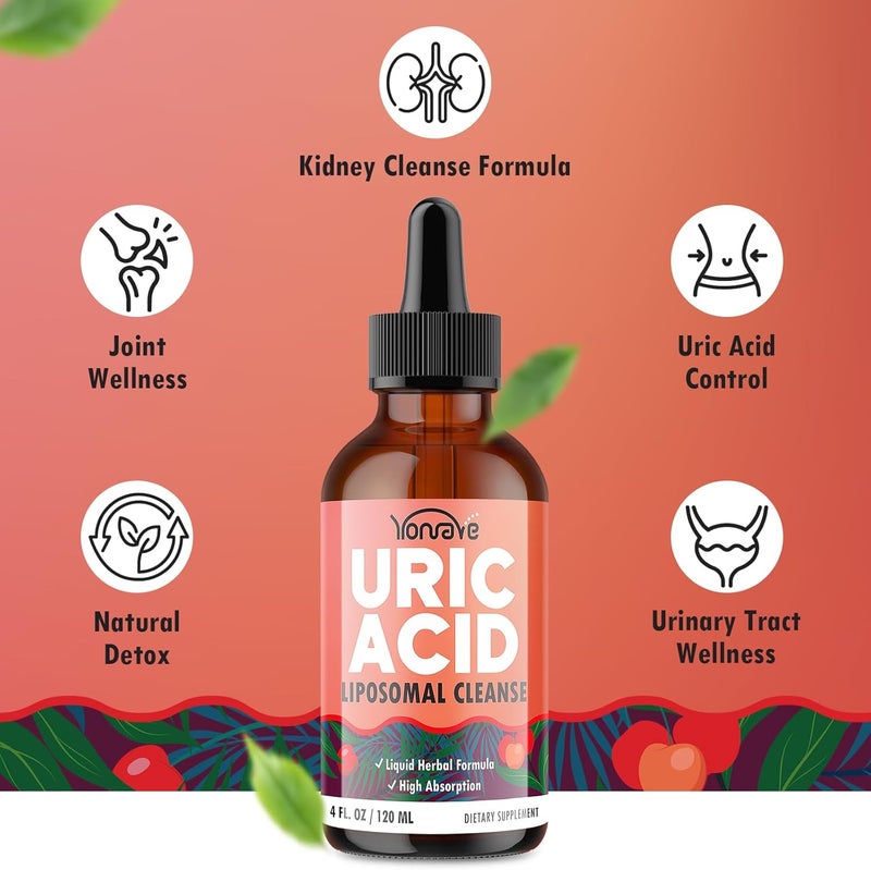 Yonrave Liposomal Uric Acid Drops Tart Cherry Supplement with Celery Seed  Boswellia Extract  Muscle Detox Joint and Kidney Uric Acid Cleanse Liquid Supplement 4 FL OZ 1 Bottle - Image 3