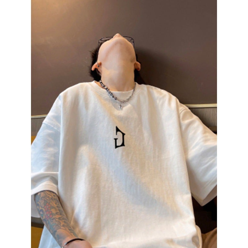 Fashion Brand Autumn Men'S Short-Sleeved T-Shirt Men'S Pure Cotton Crewneck Extra Large Size Fat Loose Short-Sleeved Purplish Blue 5 - Image 5