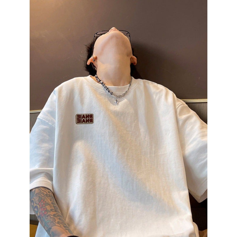Fashion Brand Autumn Men'S Short-Sleeved T-Shirt Men'S Pure Cotton Crewneck Extra Large Size Fat Loose Short-Sleeved Purplish Blue 5 - Image 2
