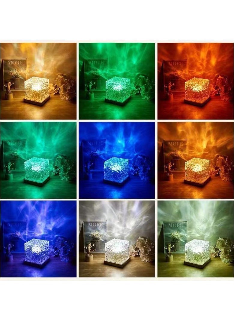 ELTRAZONE Square Water Ripple Atmosphere Light Night Light Flame Aurora Dynamic Desk Lamp Wooden Base 16 Colors - Image 4