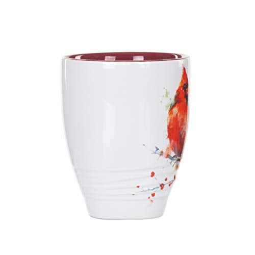 DEMDACO Dean Crouser Cardinal Watercolor Red On White 16 Ounce Glossy Stoneware Mug With Handle - Image 4