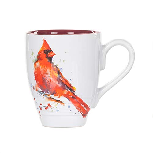DEMDACO Dean Crouser Cardinal Watercolor Red On White 16 Ounce Glossy Stoneware Mug With Handle - Image 1