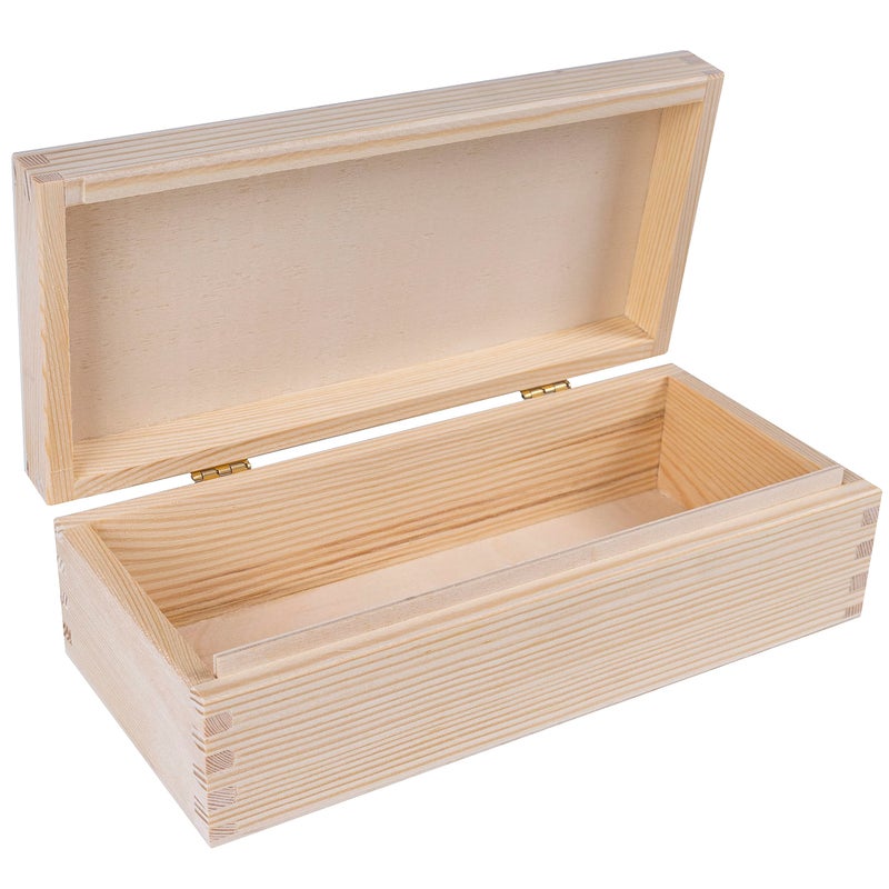 dreamus Creative Deco Small Wooden Storage Box | 24 x 11.3 x 7.2 cm | Unpainted Plain Rectangular Box with Lid | Perfect for Storing Valuables & Small Items in the Office or Bedroom | Jewellery Box - Image 1