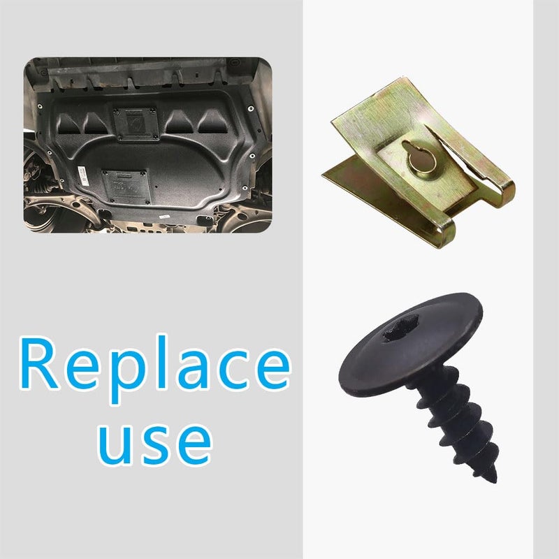 CHRYMUM 10 مجموعات من أغطية حواف السيارات (Fender Bumper Covers)، وأغطية طبقات داخلية لحواف السيارات (Fender Liner Bumper Covers)، وبراغي الحاجز الأمامي (Front Bumper Bolts)، وبراغي أغطية الحاجز الواقي من المياه (Splash Shield Bumper Cover Screws)، ومشابك الصواميل على شكل حرف “U” (U Nut Clips)، مناسبة لطرازات أودي A3، A4، A5، A6، A7، A8، Q5، S6، R8. - Image 4