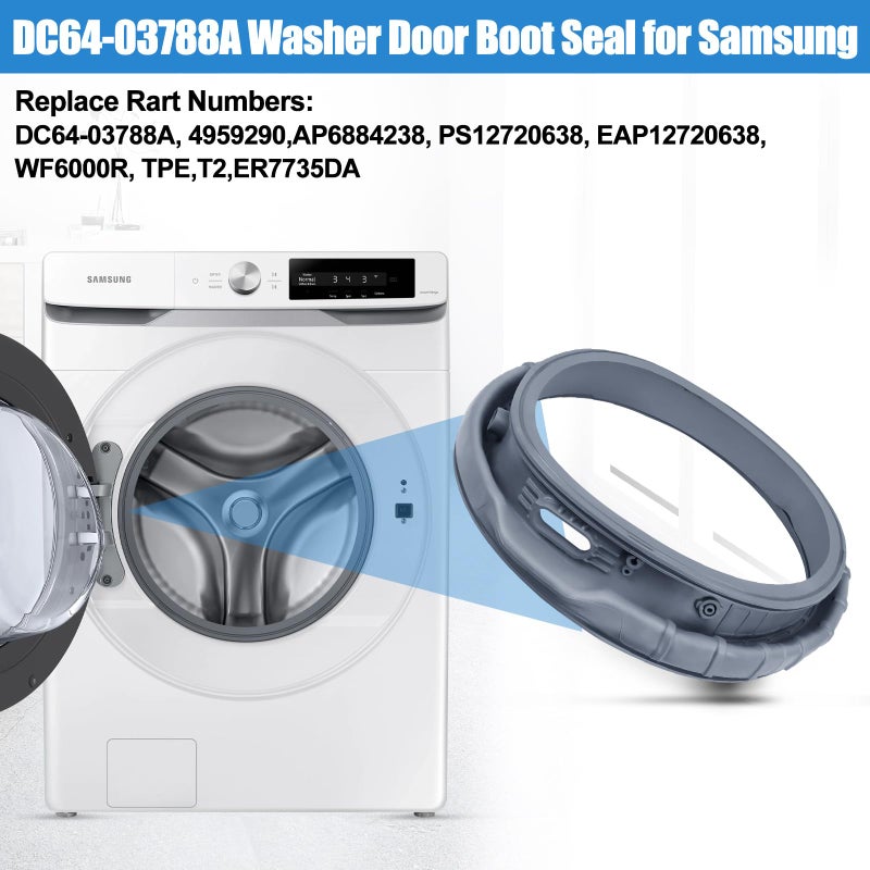 ترقية Dc64-03788A ختم التمهيد لباب الغسالة متوافق مع Samsung Front Loader Door Seal Washing Door Diaphragm Wf45T6000Aw/A5 Wf45R6300Av/Us Wf45R6300Aw/Us Wf45R6100Aw/Us Wf45T6200Aw/Us حشية الباب - Image 5