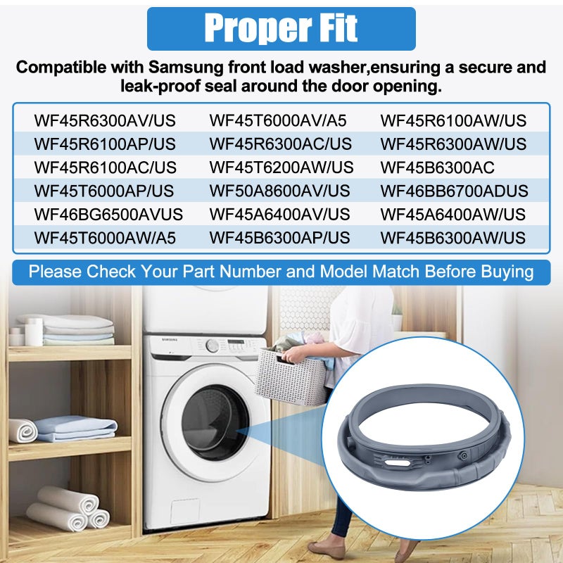 ترقية Dc64-03788A ختم التمهيد لباب الغسالة متوافق مع Samsung Front Loader Door Seal Washing Door Diaphragm Wf45T6000Aw/A5 Wf45R6300Av/Us Wf45R6300Aw/Us Wf45R6100Aw/Us Wf45T6200Aw/Us حشية الباب - Image 4