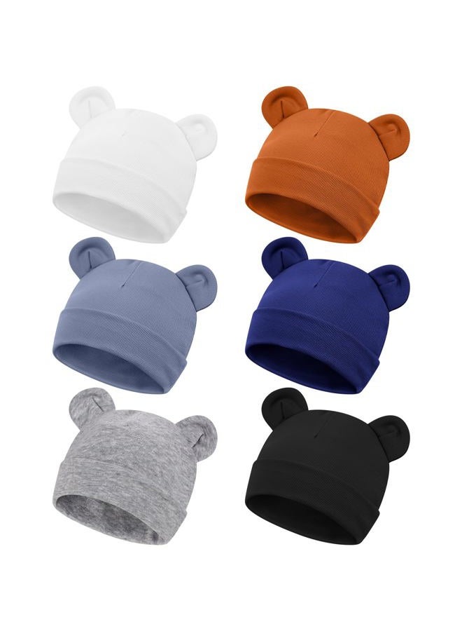Toulite 6 قطع قبعات قطنية للأطفال الخدج قبعات بيبي لطيفة بأذني دب قبعة مستشفى للأطفال الخدج من الأولاد والبنات، ألوان داكنة، مقاس واحد - Image 1