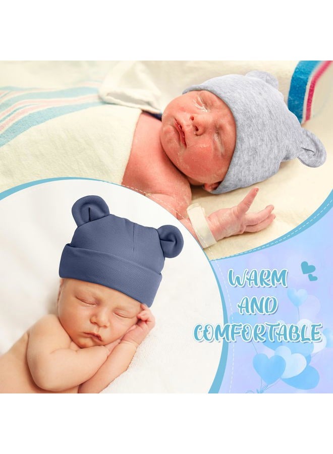 Toulite 6 قطع قبعات قطنية للأطفال الخدج قبعات بيبي لطيفة بأذني دب قبعة مستشفى للأطفال الخدج من الأولاد والبنات، ألوان داكنة، مقاس واحد - Image 4