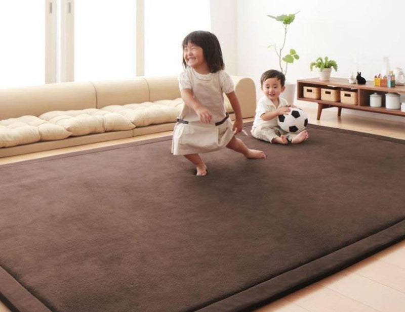 Loartee Coral Velvet Crawling Rug (5.0'x 6'8", Coffee) for Toddler Children Play Area Rug Yoga Mat Exercise Pad Carpet - Image 2