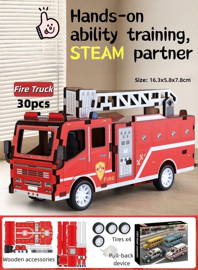 Saudi Select Engaging 3D Wooden Puzzle Fire Truck Toy - Hands-On STEM Learning & Fun Assembly Model Kit - Image 1