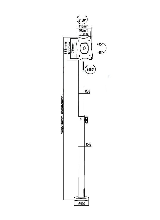 Skill Tech SH PM01 POS Desktop Monitor Pole Mount, VESA 100x100, Max Load 15kg  - Image 3