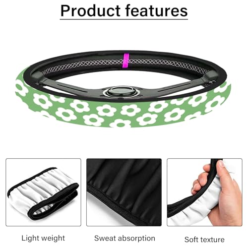 Pcnjozx Car Steering Wheel Cover for Women Men, Non-Slip Breathable Cute Steering Wheel,Green Flowers Steering Wheel Protector, Car Accessories, Universal 14" 02/2-15" Fit Auto, Suvs - Image 5