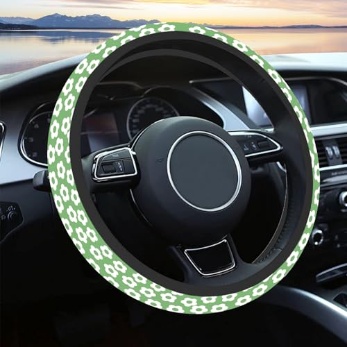 Pcnjozx Car Steering Wheel Cover for Women Men, Non-Slip Breathable Cute Steering Wheel,Green Flowers Steering Wheel Protector, Car Accessories, Universal 14" 02/2-15" Fit Auto, Suvs - Image 1