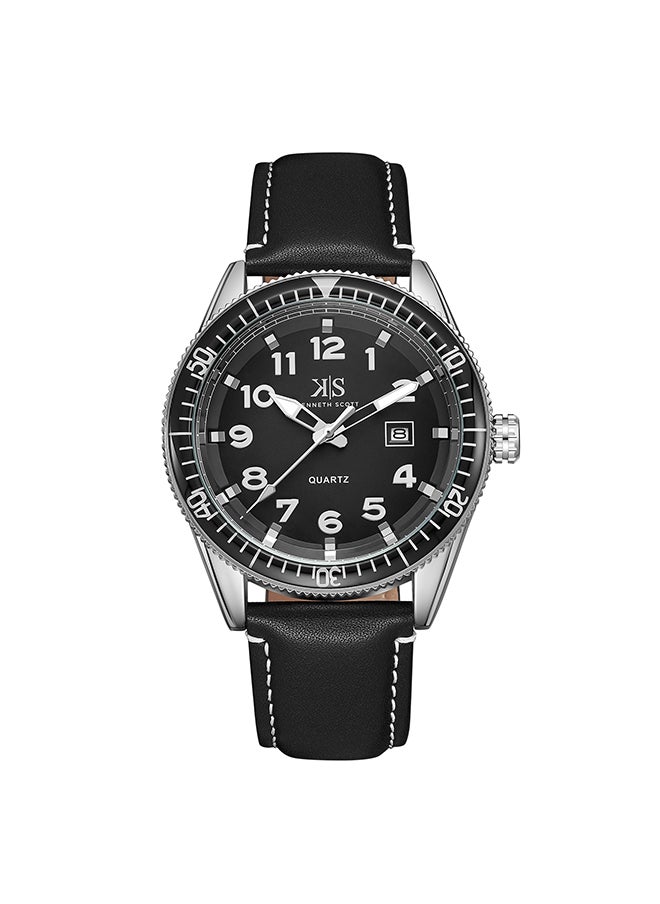 KENNETH SCOTT Men's Analog Round Shape Leather Wrist Watch K23028-SLBB - 44 Mm  - Image 1