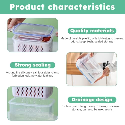 Loyanger 2 Pcs Fruit Storage Containers for Fridge,with Removable Colanders and Lid Food Storage Containers Fruit Washing Bowl for Salad Vegetables Meat Keeper Fresh(COLOR:Clear White) - Image 5