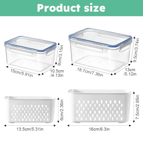 Loyanger 2 Pcs Fruit Storage Containers for Fridge,with Removable Colanders and Lid Food Storage Containers Fruit Washing Bowl for Salad Vegetables Meat Keeper Fresh(COLOR:Clear White) - Image 2