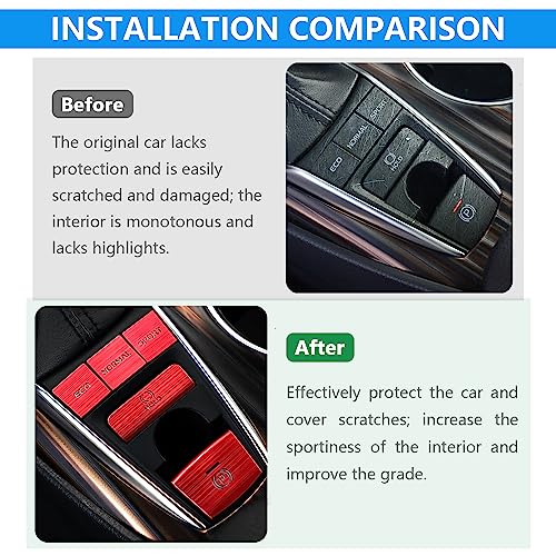 BoxCheer 5PCS Gear Shift Panel Button Sticker Suitable for Camry 2018-2023 Aluminum Alloy Patch Center Console Protector Decorative Accessories - Red - Image 2