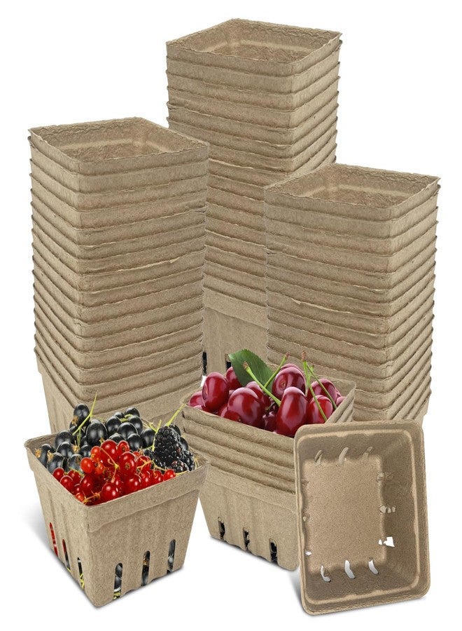 FMOACEN 50 Pcs Natural Pulp Fiber Berry Basket, Molded Berry Basket Produce Vented Container for Strawberry Blueberry Raspberry and Vegetable Small Farmer Market Grocery Stores, Backyard Party 4.3x4.3x2.8inch - Image 1