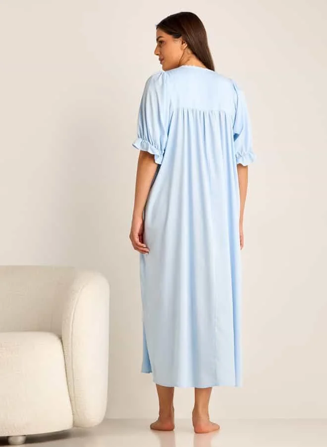 Splash FAV Lace Detail Maternity Night Gown with Puff Sleeves