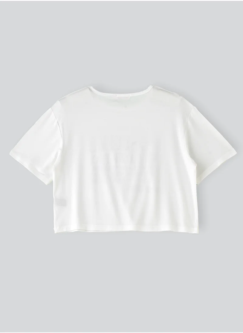 جيلين Girls' White Crop Top with Positive Message and Heart Sequins