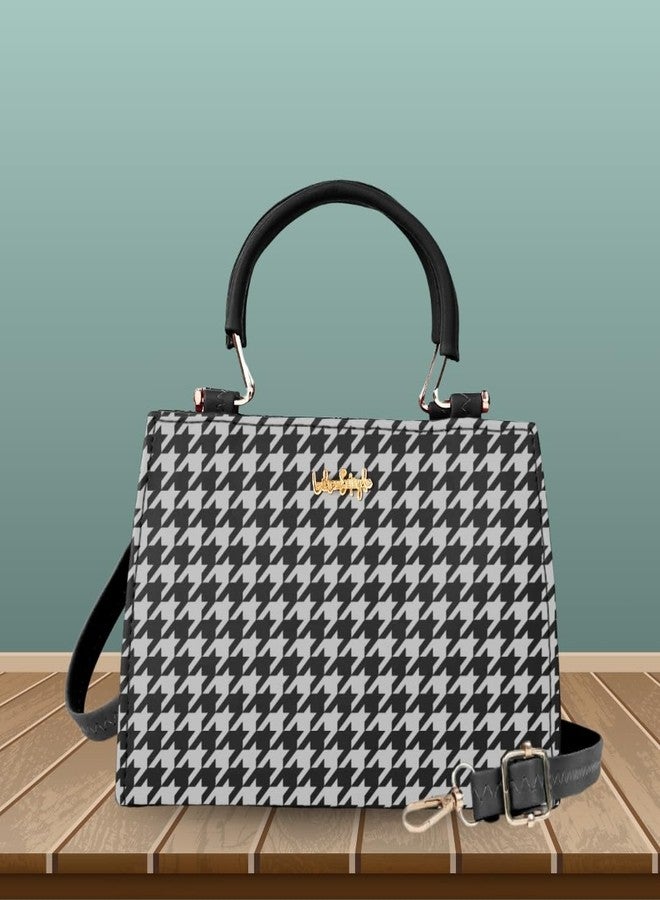 LIKE STYLE Trendy Mini Handbag and Sling Bag | Houndstooth Print PU Rexine with Secure Zip Closure & Detachable Strap (BLACK) - Image 2