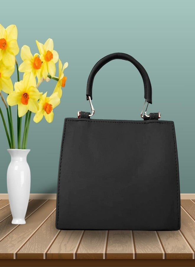 LIKE STYLE Trendy Mini Handbag and Sling Bag | Houndstooth Print PU Rexine with Secure Zip Closure & Detachable Strap (BLACK) - Image 3