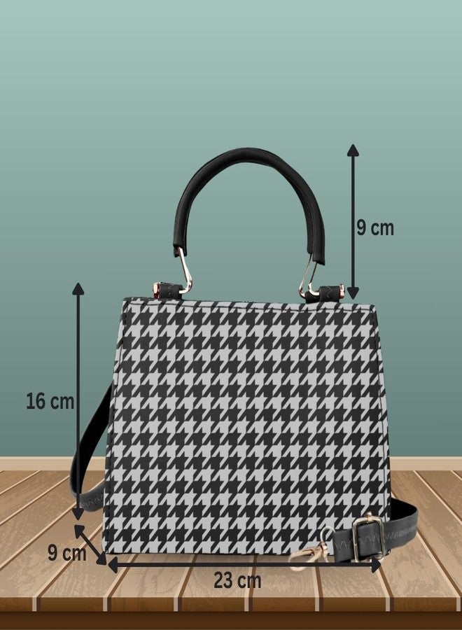 LIKE STYLE Trendy Mini Handbag and Sling Bag | Houndstooth Print PU Rexine with Secure Zip Closure & Detachable Strap (BLACK) - Image 4