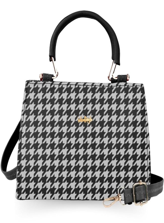 LIKE STYLE Trendy Mini Handbag and Sling Bag | Houndstooth Print PU Rexine with Secure Zip Closure & Detachable Strap (BLACK) - Image 1