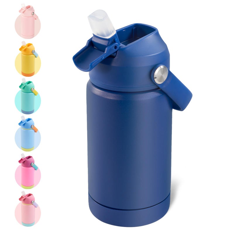Kerilyn 12oz Kids Water Bottle, Stainless Steel Insulated Water Bottle, Toddler Cup with Straws Leak-Proof, Kids Water Bottles for School Boys Girls, BPA Free, Blue - Image 1