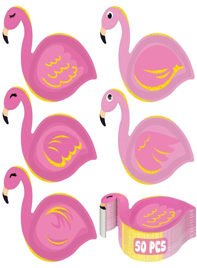 QZYL 50 Pcs Hawaiian Party Decorations, Flamingo Shaped Plates, Disposable Tropical Dessert Plates Luau Party Supplies Paper Decor Aloha Tableware Set for Summer Birthday Pool Beach Decor - Image 1