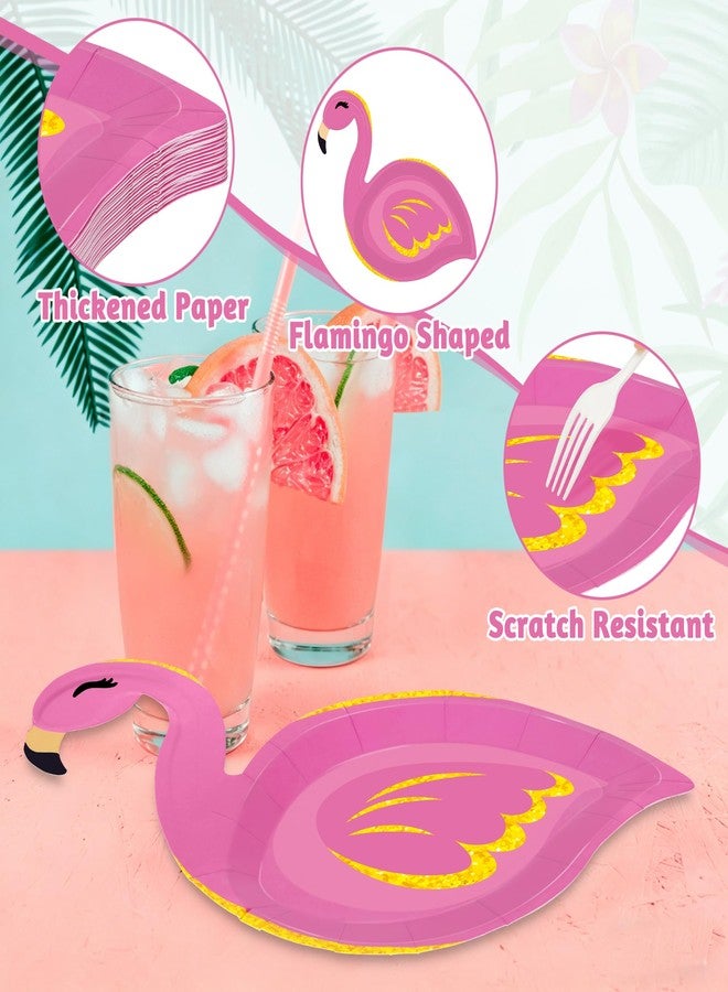 QZYL 50 Pcs Hawaiian Party Decorations, Flamingo Shaped Plates, Disposable Tropical Dessert Plates Luau Party Supplies Paper Decor Aloha Tableware Set for Summer Birthday Pool Beach Decor - Image 3