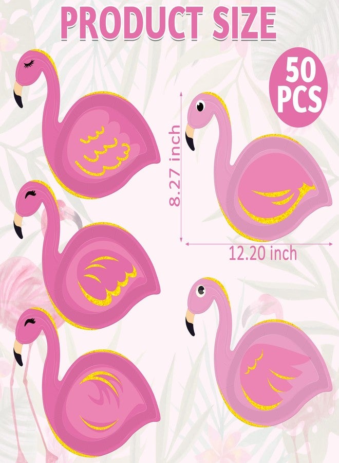 QZYL 50 Pcs Hawaiian Party Decorations, Flamingo Shaped Plates, Disposable Tropical Dessert Plates Luau Party Supplies Paper Decor Aloha Tableware Set for Summer Birthday Pool Beach Decor - Image 2