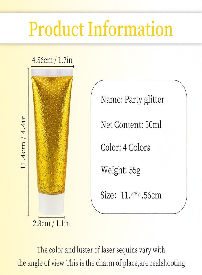 Maykawe Chunky Glitter Gel Glitter Body Gel Festival Glitter Cosmetic Face Hair Nails Makeup Mermaid Sequins Liquid Eyeshadow Long Lasting Sparkling 50 ml (#02 Gold) - Image 4