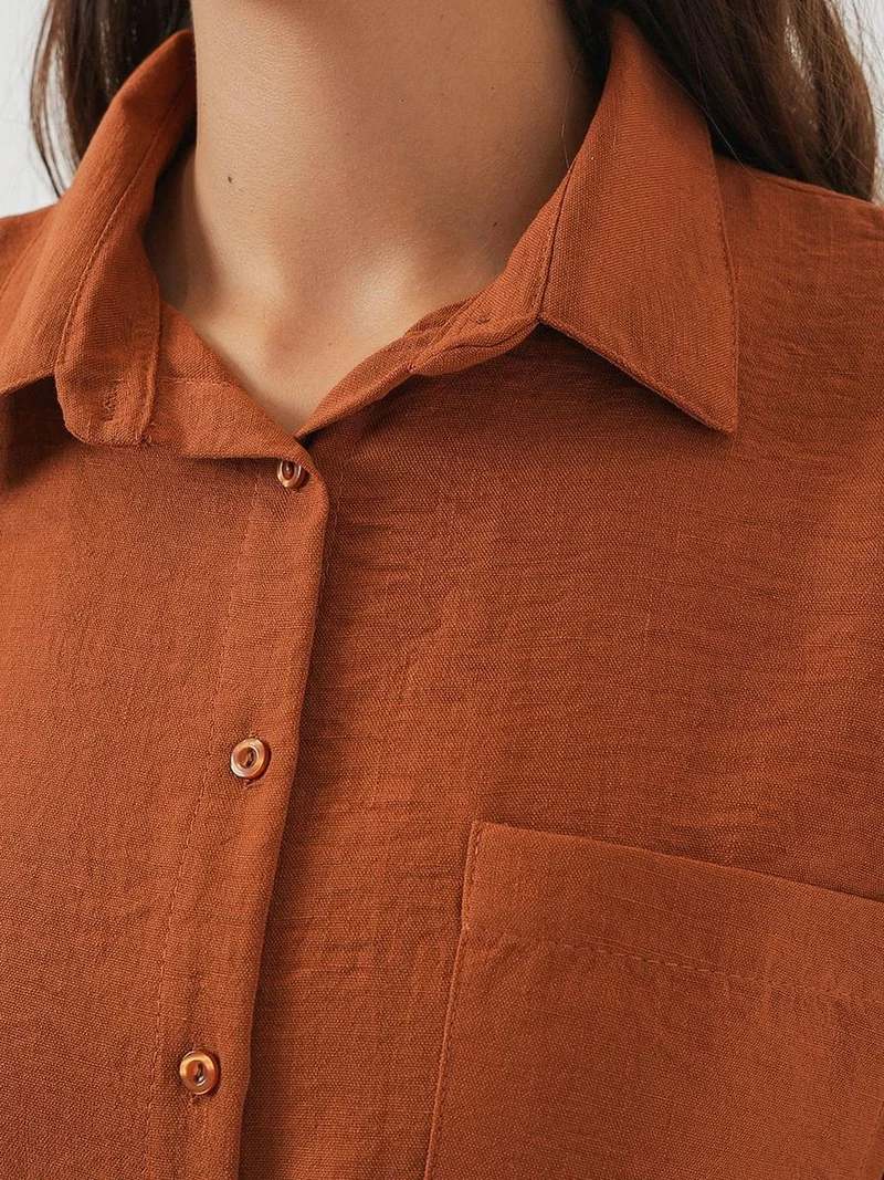 BIG DART BDART Linen Blended Shirt with Button Closure