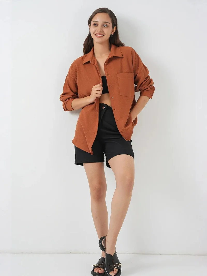 بيغ دارت قميص أساسي مفصل من الكتان المخلوط من