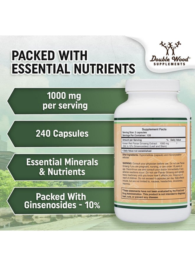 كبسولات الجينسنغ (مستخلص الجينسنغ الأحمر الكوري، 10% جينسنوسيدات باناكس الجينسنغ) (كمية تكفي 4 أشهر) 240 كبسولة نباتية - 1000 ملغ لكل جرعة لدعم المزاج والوظيفة الإدراكية والطاقة من دبل وود - Image 3