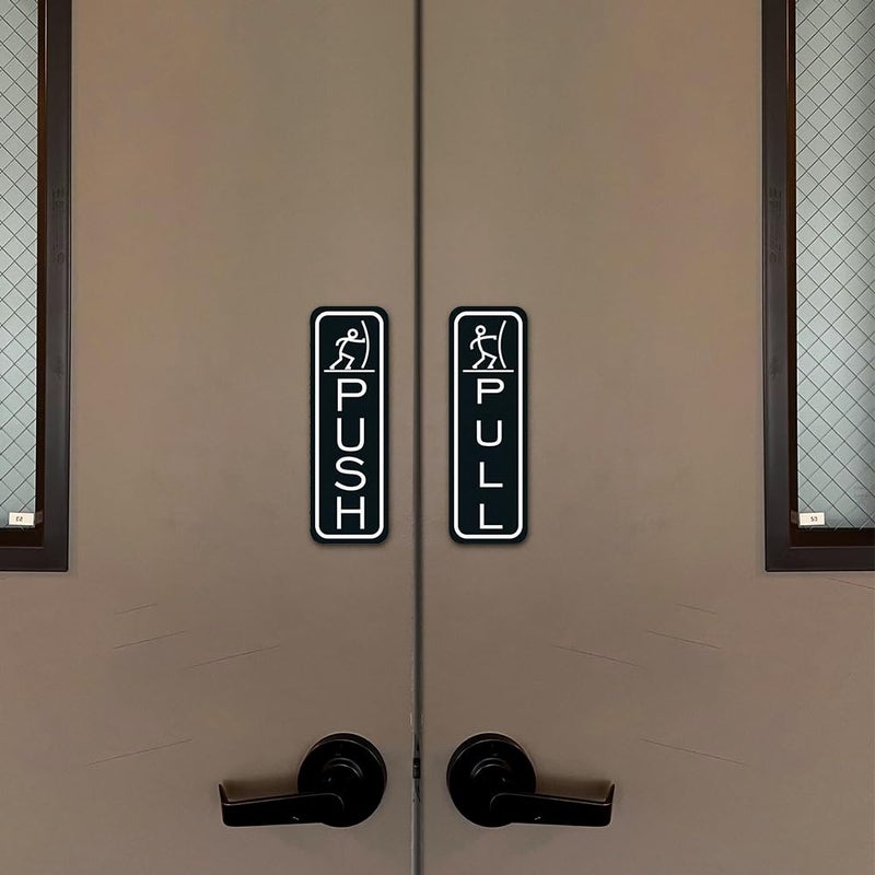 All Quality Classic Fun Push Pull Door Signs - Durable Material | Set of Two Signs | Door Entrance Signs (Brushed Silver) - Medium 1 Pack - Image 2