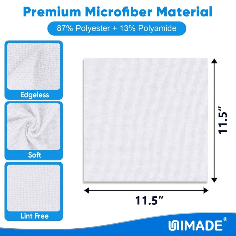 UNIMADE Shop Towel Rags, 50 Pack Reusable Shop Rags Bulk Microfiber Cleaning Cloth Lint Free Cleaning Towels for Car Kitchen Automotive Bar Mechanic Restaurant Garage, 11.5"x 11.5", White - Image 2
