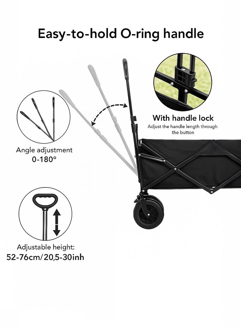 DBLEW Heavy-Duty Folding Utility Wagon with Large Wheels, Removable Fabric Storage Box & Wooden Desktop – Multisurface Collapsible Cart for Outdoor, Beach, Picnic, Shopping & Garden Use (150 kg Load-Capacity, Black - Image 5
