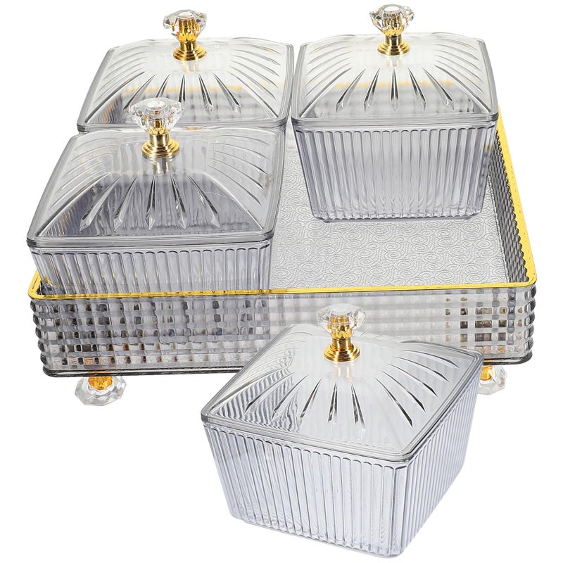 Cabilock Dry Fruit Tray with Lid Divided Snacks Dish Serving Appetizer Plate Party Nuts Plate Food Storage Box Containers Gray