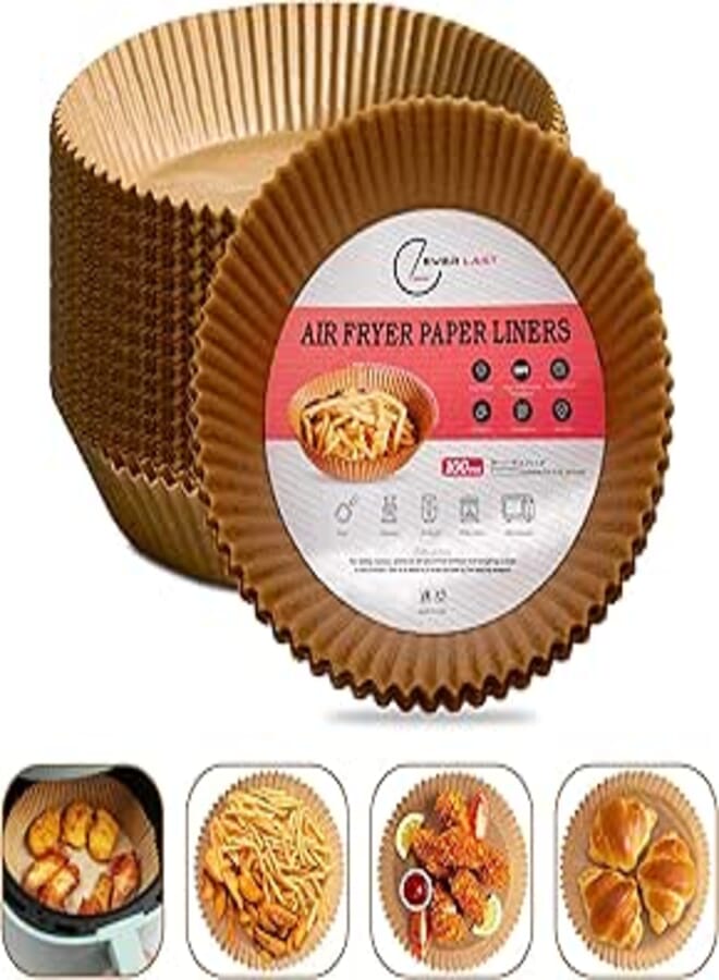 EVERLAST Ever Last Air Fryer Liners 100pcs 8inch Made of Pure Wood Pulp Recyclable Material Non-Stick Disposable Parchment Paper Food Grade Biodegradable Water, Grease Proof High Temperature Resistance