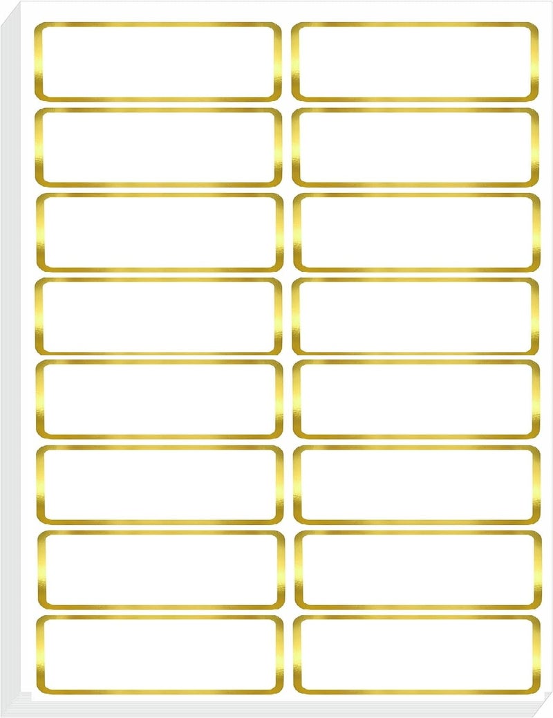 True-Ally 400 PCS Gold Metallic Name Labels, Blank Name Tag Stickers with Permanent Adhesive Writable Stickers with Metallic Gold Border for School Office Home (400) - Image 1