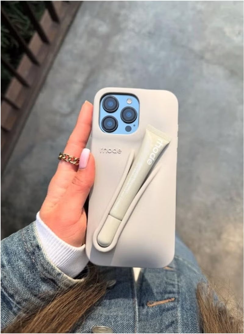 rhode iPhone 12/13 Pro Max Silicone Case Lip Holder for Cell Phone, Lip Gloss Adhesive Sleeve for Phone, Lip Holder Stick-on Phone Case, Back Stick On Holder for iPhone Phones (GREY) - Image 3