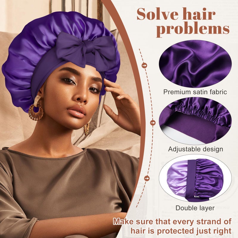 CHLINS Satin Bonnet Silk Bonnet for Sleeping Silk Sleep Cap Double Layer Hair Bonnet with Elastic Tie Band for Curly Hair Night Cap - Image 4