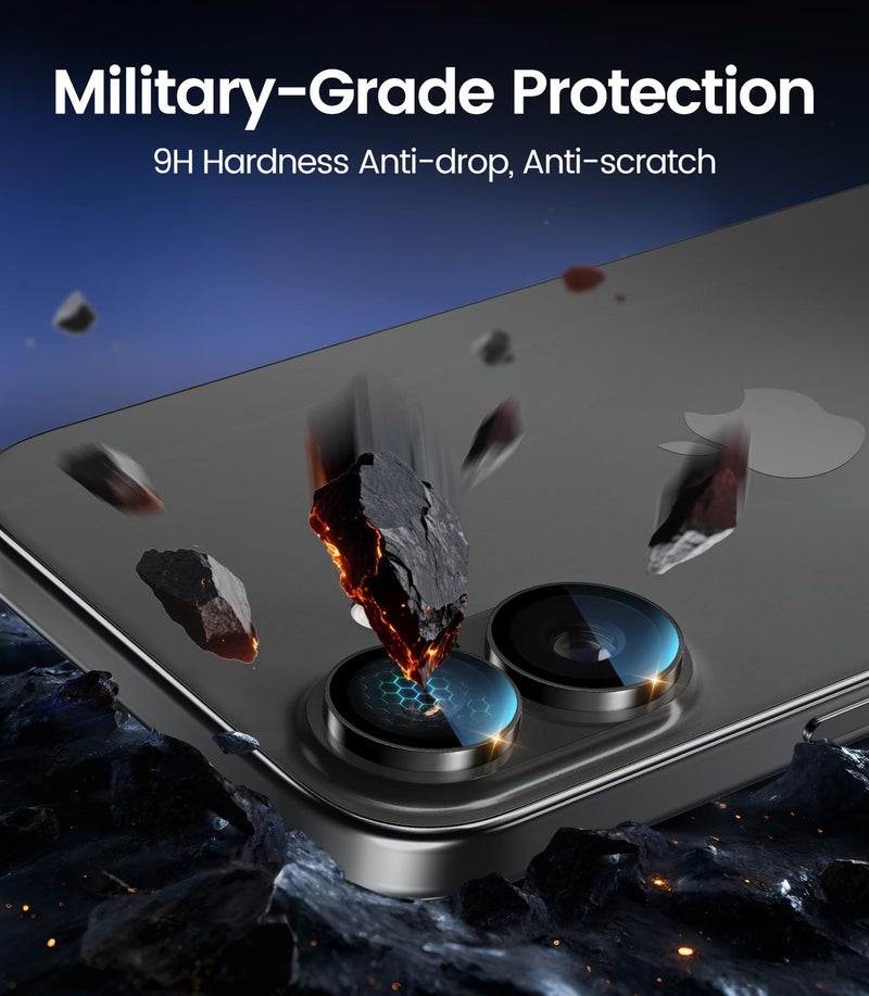 PandaShield 2 Pack Camera Lens Protector for iPhone 17/16/16 Plus, [Anti-Reflection & 98% High Transparency], 9H Explosion-Proof Glass, Anti-Scratch, Easy Installation, Case Friendly, Black - Image 5