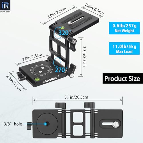 INNOREL ZH7 Z Flex Tilt Tripod Head Aluminum Alloy Flexible Multiple Angles Panoramic Folding Z Type Head with Adjustment Knob for DSLR Camera Camcorder Slider Rail Load 11.0lb/5kg - Image 2