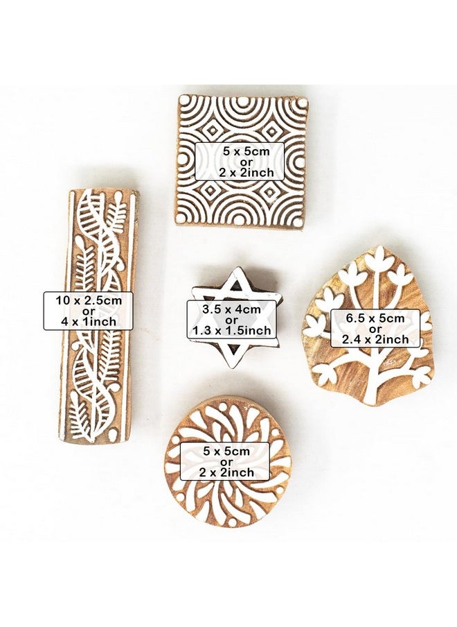 Hashcart Wooden Stamp Block | Set Of 5 | Printing Stamp Design Set | Block For Printing Saree Border | Dresses, Craft Card Making, Scrapbook, Clay Pottery  - Image 4