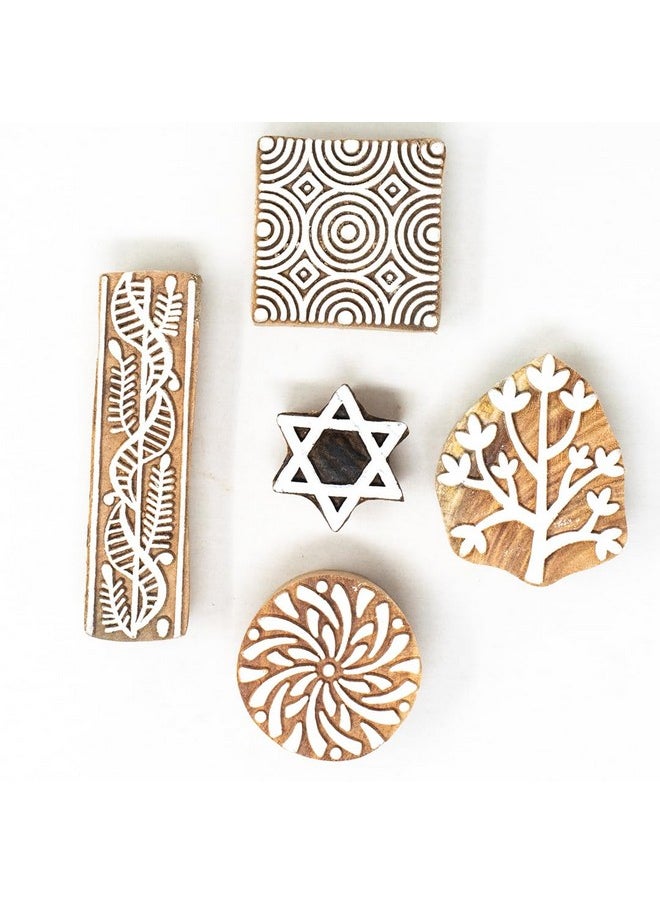 Hashcart Wooden Stamp Block | Set Of 5 | Printing Stamp Design Set | Block For Printing Saree Border | Dresses, Craft Card Making, Scrapbook, Clay Pottery  - Image 2