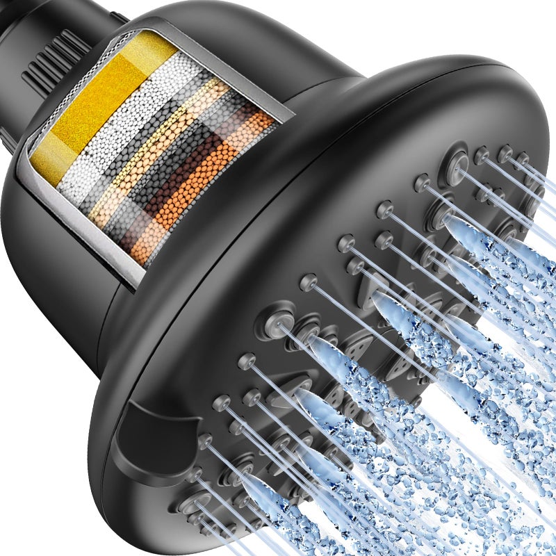 Cobbe Filtered Shower Head 7 Modes High Pressure Shower Heads 16 Stage Shower Head Filter for Hard Water for Remove Chlorine and Harmful Substances Midnight Black Matte 5 Inch Round